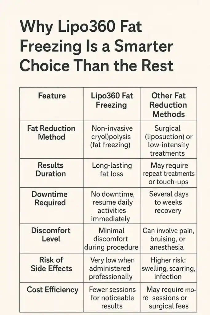 Is it possible to permanently freeze fat cells? 2 Table showing benefits of fat freezing to remove fat cells Sutton Coldfield from Lipo 360