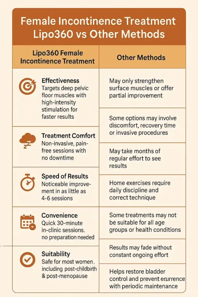 Comprehensive Guide To Female Incontinence Treatment Options 1 Table showing benefits of incontinence treatment Sutton Coldfield