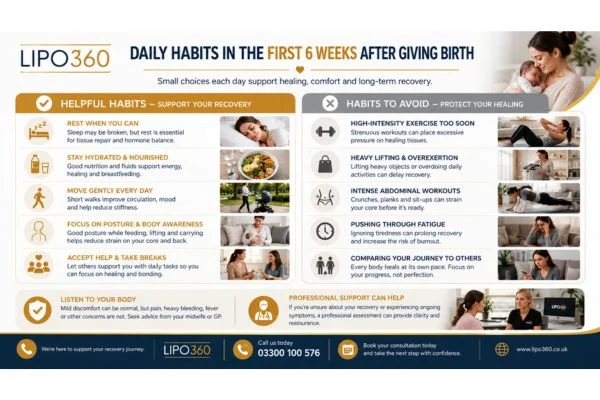 What to Do (and Avoid) in the First 6 Weeks After Giving Birth To Avoid Diastasis Recti 3 First 6 Weeks After Giving Birth To Avoid Diastasis Recti Sutton Coldfield : Daily Habits in the First 6 Weeks After Giving Birth